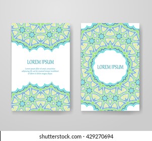 Mandala vector template, tribal vintage theme collection. Colorful ornamental ethnic booklet set. Islam, Arabic, Indian, turkish, pakistan, chinese, ottoman motifs