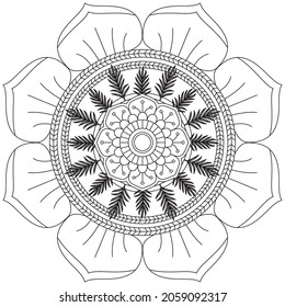 Mandala Vector Árbol Lotus Flor Flor Color Art Forma de diseño simple Esquema oriental Floral Elementos decorativos Vintage Patrón Ilustración Islam Árabe Indio Turco Mística Religión Moral 