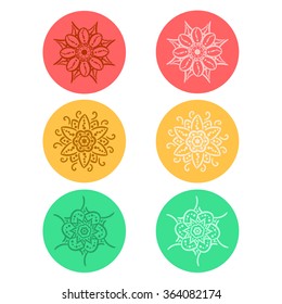 Mandala in vector. Vintage Round Ornament Pattern. Set of six colorful ornament.