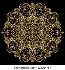 Mandala. Vintage decorative element. Ethnic round ornament. Gold glitter vector illustration.