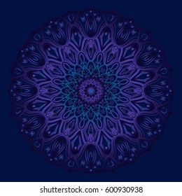 Mandala. Vintage decorative element. Oriental round pattern, vector illustration. Blue, dark.
