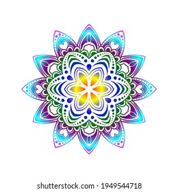 Mandala. Vintage decorative element. Mandala in rainbow colors. Mandala with floral motif. Yoga templates