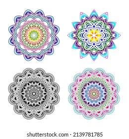 Mandala. Vintage decorative element. Mandala in rainbow colors. Mandala with floral motif. Yoga templates