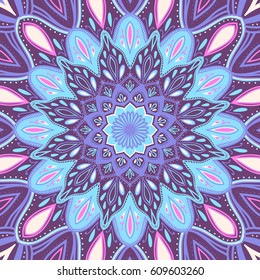 Mandala. Vintage decorative element. Vector illustration. Blue, purple background for yoga invitation