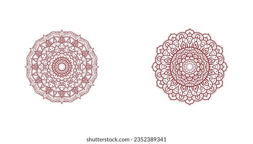 Mandala Vintage decorative elements. 2 sets of mandala in red color. Oriental pattern, vector illustration. Islam, Arabic, Indian, Moroccan, Spain, Turkish, Pakistan, Chinese, and mystic