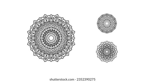 Mandala Vintage decorative elements. 3 set of mandala in black color. Oriental pattern, vector illustration. Islam, Arabic, Indian, Moroccan, Spain, Turkish, pakistan, Chinese, mystic, and ottoman mot