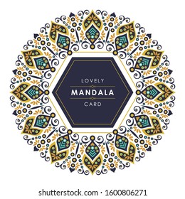 Mandala Vintage decorative elements design. with gold, green, black and dark Blue colors on a white background