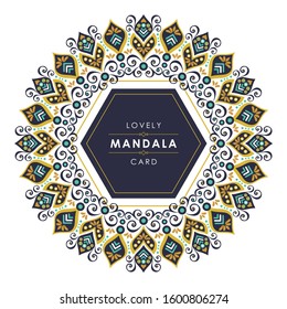 Mandala Vintage decorative elements design. with gold, green, black and dark Blue colors on a white background