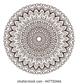 Mandala. Vintage decorative elements. Hand drawn background. Islam, Arabic, Indian, ottoman motifs. Mehndi art design. Ornamental round element.
