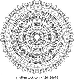 Mandala. Vintage decorative elements.Hand drawn background.Coloring page - zendala, design for spiritual relaxation for adults, vector illustration, isolated on a white background.