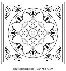 Mandala with vintage frame on black colour
