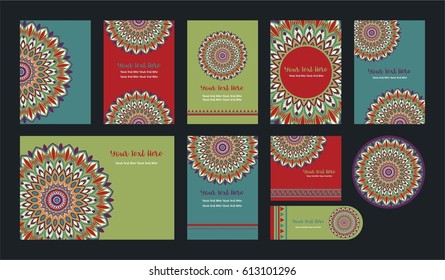 Mandala Vintage Greeting Invitation Card Set Vector.