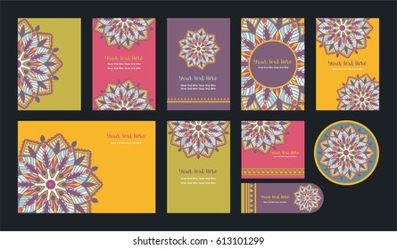Mandala Vintage Greeting Invitation Card Set Vector.