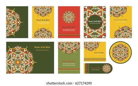 Mandala Vintage Greeting Invitation Card Set. Laser Cutting Template Vector.