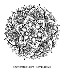 Mandala. Vintage round pattern. Hand drawn abstract background. Traditional Indian henna mehendi tattoo element. Outline vector illustration.