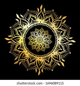 Mandala. Vintage round pattern. Hand drawn abstract background. Traditional Indian henna mehendi tattoo element in gold and black. Vector illustration.