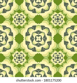 Mandala vintage seamless pattern. Floral tribal motif vector design. Abstract flower mandala tile ornament. Ethnic floral fabric print. Endless medallion background seamless pattern.