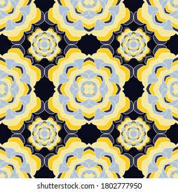 Mandala vintage seamless pattern. Floral turkish motif vector design. Abstract flower chakra tile ornament. Ethnic floral fashion print. Endless medallion background seamless pattern.