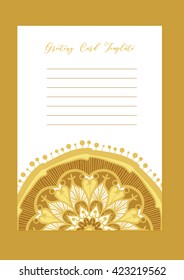 Mandala vintage template card in arabic and indian, islam and ottoman, turkish, asian style for brochure, flyer, greeting, invitation card, cover. Format A4. Floral holiday ornamental design. Vector