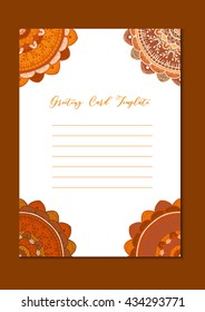 Mandala vintage template card in arabic and indian, islam and ottoman, turkish, asian style for brochure, flyer, greeting, invitation card, cover. Format A4. Floral holiday ornamental design. Vector