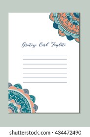 Mandala vintage template card in arabic and indian, islam and ottoman, turkish, asian style for brochure, flyer, greeting, invitation card, cover. Format A4. Floral holiday ornamental design. Vector