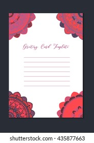 Mandala vintage template card in arabic and indian, islam and ottoman, turkish, asian style for brochure, flyer, greeting, invitation card, cover. Format A4. Floral holiday ornamental design. Vector