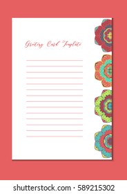 Mandala vintage template card in arabic and indian, islam and ottoman, turkish, asian style for brochure, flyer, greeting, invitation card, cover. Format A4. Floral holiday ornamental design. Vector