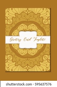 Mandala vintage template card in arabic and indian, islam and ottoman, turkish, asian style for brochure, flyer, greeting, invitation card, cover. Format A4. Floral holiday ornamental design. Vector