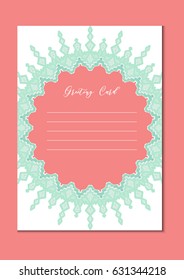 Mandala vintage template card in arabic and indian, islam and ottoman, turkish, asian style for brochure, flyer, greeting, invitation card, cover. Format A4. Floral holiday ornamental design. Vector