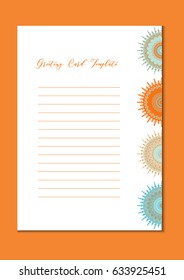 Mandala vintage template card in arabic and indian, islam and ottoman, turkish, asian style for brochure, flyer, greeting, invitation card, cover. Format A4. Floral holiday ornamental design. Vector
