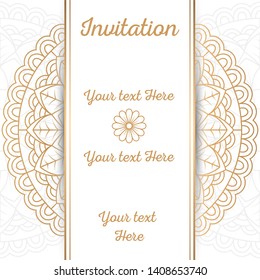 Mandala vintage Wedding Invitation card with Mandala pattern on white Background. - Vector Illustration