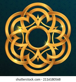 Mandala. Volumetric golden vector pattern. Intersection of circular elements.