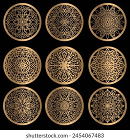 Mandala wall art, Lotus Mandala Vector Template Set for Cutting and Printing, Mandala logo, Oriental silhouette ornament. 
