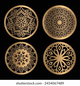 Mandala wall art, Lotus Mandala Vector Template Set for Cutting and Printing, Mandala logo, Oriental silhouette ornament. 