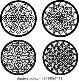 Mandala wall art, Lotus Mandala Vector Template Set for Cutting and Printing, Mandala logo, Oriental silhouette ornament. 