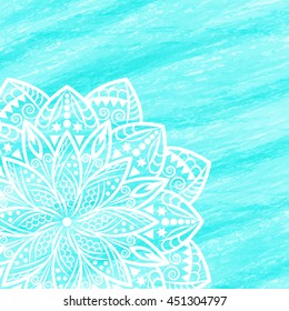 Mandala watercolor background. Pattern with vintage round ornament, decorative indian medallion, abstract flower lotus element. Vector design