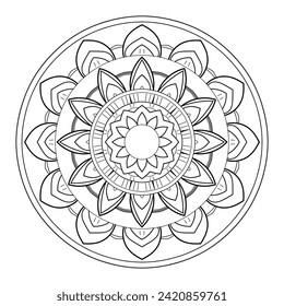 
Mandala  white background one line drawing of outline vector illustration