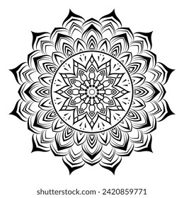 
Fondo blanco de Mandala dibujo de una línea de ilustración del vector de contorno