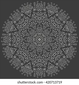 Mandala white. Black background. Black&White sun circle