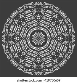 Mandala white. Black background. The circle of summer.
