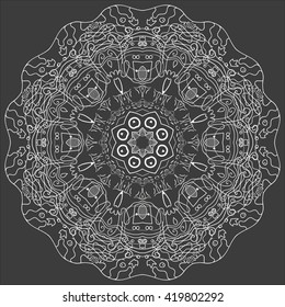 Mandala white. Black background. Mandala magic.