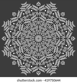 Mandala White. Black Background. Summer Circle, A Symbol Of Fertility.