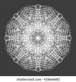 Mandala white. Black background. Web style mandala.