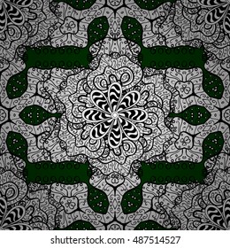 Mandala white ornament on dark green background. Vector illustration.