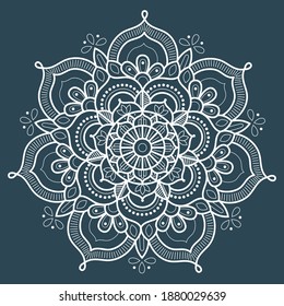 Mandala Of White Outlines On A Blue Background