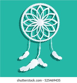 Mandala white shadow on green background,Dreamcatcher vector design.