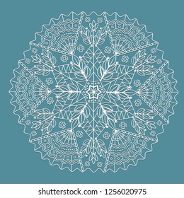 Mandala or white tracery napkin on a turquoise background