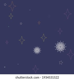 Mandala White Winter Mystery Sky Ornament. Green Christmas Violet Night Purple Wallpaper. Orange Snowflake Pink Pastel Cozy Holiday Background. Colorful Magic New Year Chaotic Stars Wallpaper.