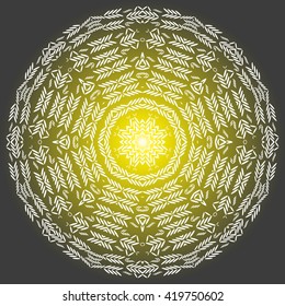 Mandala white, yellow background. Summer is coming.