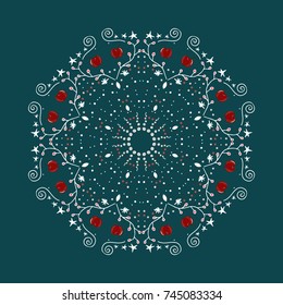 Mandala. Winter red apples. Snowing with apples! Apples on the snow. Beautiful mandala.